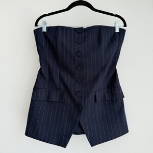 Favorite Daughter Bustier Top 10 Navy Pinstripe Tube‎ Quiet Luxury Minimalist